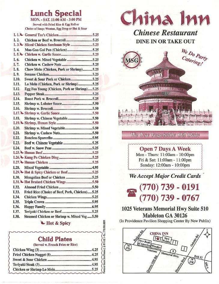 China Garden Inn Restaurant Menu